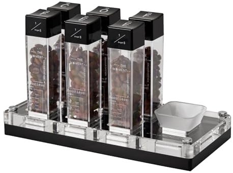 MUVNA Coffee Products, 6 Tubes Coffee Bean Cellar, Single Dose Coffee Bean Storage Container with Stand & Hopper