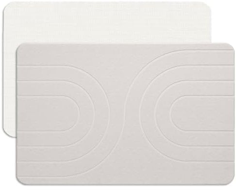 Feilifan Tapis de Bain en Pierre - Tapis de Terre de Diatomée, Tapis de Diatomée à Séchage Rapide, Tapis de Pierre Super Absorbant pour la Salle de Bain et la Cuisine, (60 X 38 cm, Blanc)