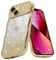 Teageo Cute Heart Pattern Curly Phone Case for iPhone 13, Wave Frame Glitter Case for Girls Women Aesthetic Bling Cover Shockproof Soft TPU Bumper for iPhone 13, Gold