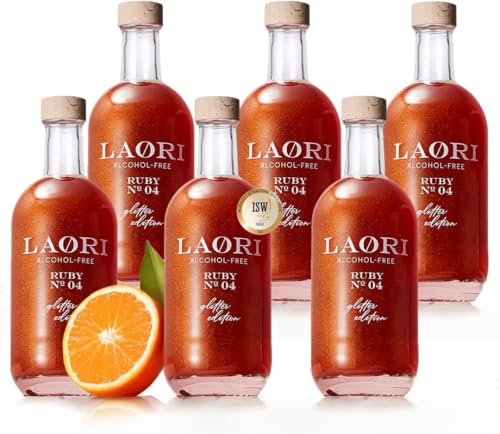 Laori Alkoholfreier Glitzer Spritz 6x500 ml | Alkoholfreier Aperitif mit Glitzer ohne künstliche Aromen | Pflanzliche Farbstoffe | Perfekt für Spritz | Geschmack von Orange+Grapefruit | Nur 65 kcal
