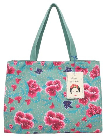 Fritzi x Frida Kahlo Easy 01 Canvas Limited Shopper Schultertasche mit Reißverschluss für Alltag und Shopping 34 x 46,5 x 23 cm – Beige, Blau, Hellblau, Rot, Lila, Taupe, Grün, Koralle