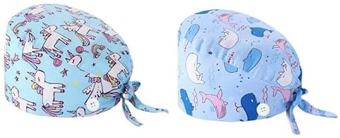 2 Pezzi Cuffia Chirurgica Sanitario Cappello Donna Uomo Cuffie Sala Operatoria Cuffia Capelli Lunghi Regolabile Traspirante con Bottone, Cappello da Infermiera, Cappello da Chef, Riutilizzabile