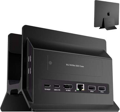 PULWTOP Vertical Laptop Docking Station for MacBook Pro/Air, Support SSD Expansion, 4K HDMI, 2*USB-C 10Gbps, 2*USB-A 5Gbps, RJ45, SD/TF and USB-C 100W PD Dock for Type-C Mac/Windows Laptops - Black