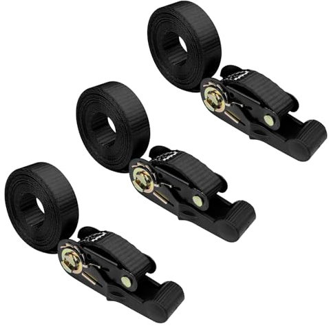 Chiluxendo 3 Pezzi Cinghie a Cricchetto Piccole, Cinghia Fissaggio Moto, Fasce a Cricchetto, Cinghie di Tensione Lungh 2.5cm X 4m, Cinghie di Tensionamento di Ancoraggio per Fissaggio del Carico(Nero)
