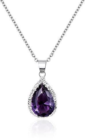 Linawe Collana con ametista a catena in argento da donna, collane con ciondolo in diamante viola, pietra portafortuna in cristallo, ciondolo in argento, set di gioielli a catena con ciondoli