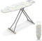 COSTWAY Tabla de Planchar Plegable, Tabla Planchar de Acero con Soporte para Plancha, 7 Niveles de Altura y Cubierta Resistente al Calor，Plegable para Hogar (Rayas,144 x 42 x 61-79 cm)