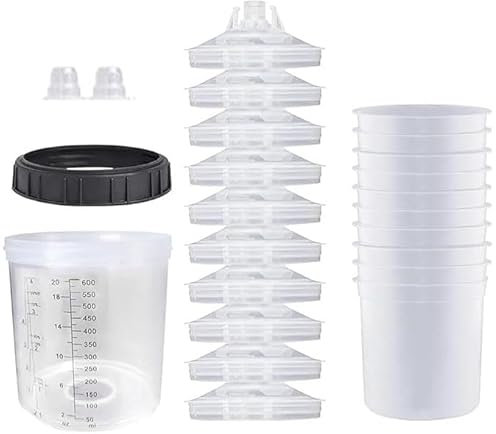 Taicols Gobelet De Pulvérisateur,Gobelet Jetable Pour Pistolet à Peinture HVLP, Système De Gobelets Avec Insert Et Capuchon 20 Oz (600 ml)