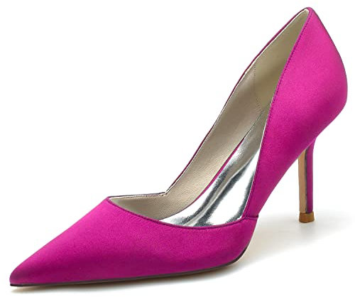 HFWXYSA Décolleté da donna a punta con tacco alto, in raso, per matrimoni, balli e feste serali, Fucsia, 38 EU
