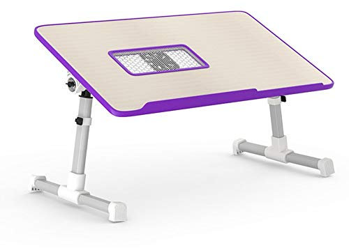 Adjustable Folding Laptop Table with Cooling Fan Portable Desk for Bed Sofa Purple (52x30cm)