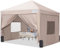 Quictent Pop Up Gazebo with 4 Sides, 3 x 3m waterproof Event Shelter Canopy with Mesh Windows & Carry Bag, 4 Sandbags, Folding Party Tent for Garden, Barbecues, Camping - Beige