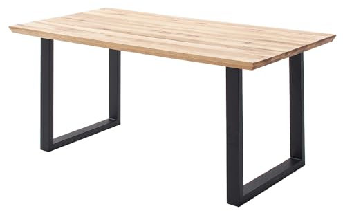 Lomadox Esszimmer Tisch Esstisch Massivholztisch 160x90cm Eiche massiv geölt mit Schweizer Kante, U-Gestell schwarz Metall, Massivholz/Echtholz