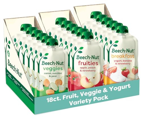 Beech-Nut Baby & Toddler Food Favorite Flavors Pouches Variety Pack, Fruit Veggie and Whole Milk Yogurt Purees, Baby Pouch Puree Starter Pack, 3.5oz (18 Pack)