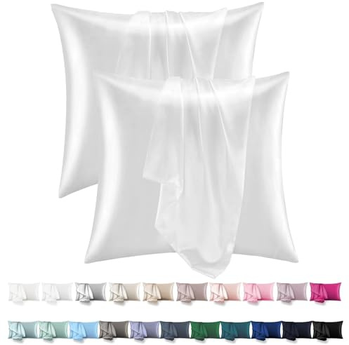 Orange Wave Satin Kissenbezug 80x80 2er Set Vegane SeideKopfkissenbezug Resistent und Hypoallergen, Weich wie Seidenkissenbezug für Haar und Haut für Kopfkissen 80x80, Öko-Zertifikat