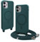 BGHHEU Magnetic Case with Cord for iPhone 12 Mini [Compatible with Magsafe], Adjustable Collar Neck Strap Lanyard Silicone Case, Anti-Shock Silicone Protective Case, Dark Green