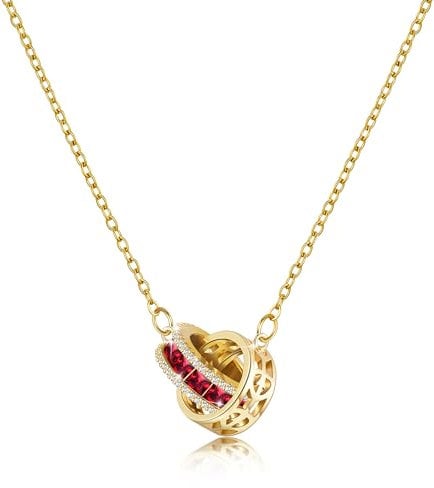 Linawe Collier avec pendentif en pierres précieuses rouges rubis pour femmes, chaîne en or, collier de bijoux tendance en acier inoxydable doré, pierre de naissance et cristal, ensemble de chaînes