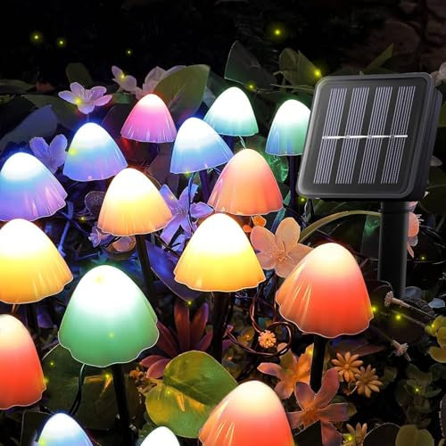Cozymeow Solar Lichterkette Aussen 20 LED Solar Pilze Gartendeko, 2 Modi Garten Pilzlampe Wasserdicht Solarleuchten Figuren für Garten Rasen Balkon Terrassen Ostern Deko - Mehrfarbig