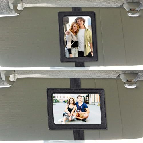 JIEYAO Auto Sonnenblenden Foto Clip, Fotohalter aus Leder 14.7 * 11 cm Bilderrahmen für Auto Schwarz Fotoclip Personalisierter Fotorahmen für Autos Autozubehör fürs die Sonnenblende des Autos