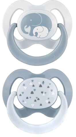 babynova Silikon Schnuller 2er-Set mit Sterilisationsbox - Schnuller Größe 1, 0-6 Monate - kiefergerechter Nuckel – BPA-frei – Made in Germany - Elefanten