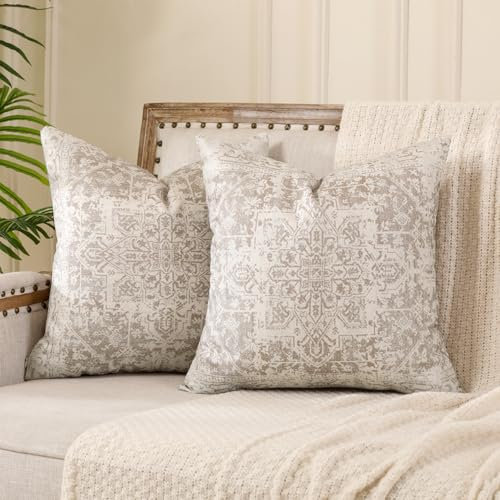 Miuyunya 2er Set Ethno Kissenbezug Beige Creme 50x50 Boho Kissenbezüge Sofakissen Doppelseitiges Muster Böhmische Dekorative Kissen Orientalisch Kissenhülle Dekorative für Sommer Garten Sofa
