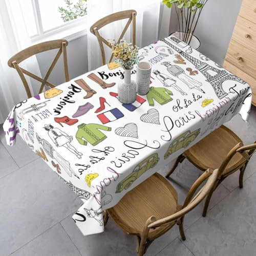 Tischdecke Abwaschbar Paris, Frankreich Outdoor Rechteckig 140x350 cm 3D Tischdecken Karikatur, Tischtuch Ornamente Polyester Gartentischdecke 350x140 Tischwäsche Wetterfest a-1929