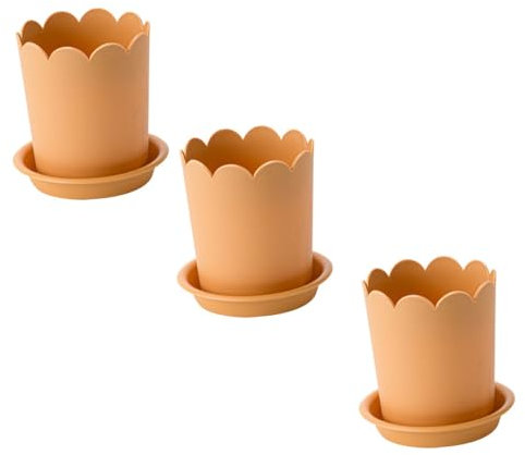 Abaodam 3 Juegos Macetas de Plástico para Plantas Macetas para Jardín y para Decoración y de Rosales Incluye Base Naranja Grande