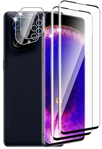 DXULWLM 2+2 Pièces Verre Trempé pour Oppo Find X5 avec Caméra Arrière Protecteur,HD Transparent,3D Incurvé Couverture Complète,9H Dureté,sans Bulles,Anti-Rayures,Protection Décran pour Oppo Find X5