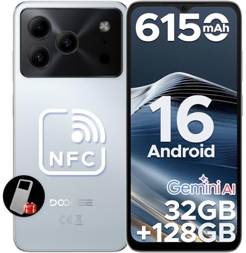DOOGEE Note56 Pro Android 16 Telefono Movil, 6150mAh 32GB+128GB/2TB TF Telefonos Moviles, Octa Core Smartphone HD+ 6,56, Cámara 13MP+8MP Teléfono Móvil, Gemini AI/Dual SIM/NFC/Face ID/Widevine L1/GPS