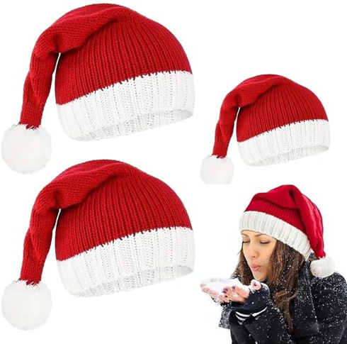 KEORHEZ WeihnachtsmüTze Gestrickt 3er-pack,unisex,eltern-kind-set,WeihnachtsmüTzen Erwachsene+WeihnachtsmüTze Baby,warm im winter,weich und bequem,geeignet für weihnachten,neujahr und partybedarf