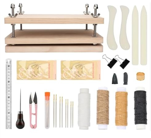 GAESHOW Buchbinder-Set, Buchbinderpresse, Starter-Set mit Holzbinderpresse, Falten, Bucheinband, Ahle, Buchbinderband, 30 x 20 cm