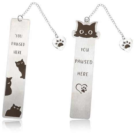 XRVRILE Metall Lesezeichen Katze mit Anhänger, 2 Stück, Personalisiertes Bookmark für Buchliebhaber, Geschenk für Frauen