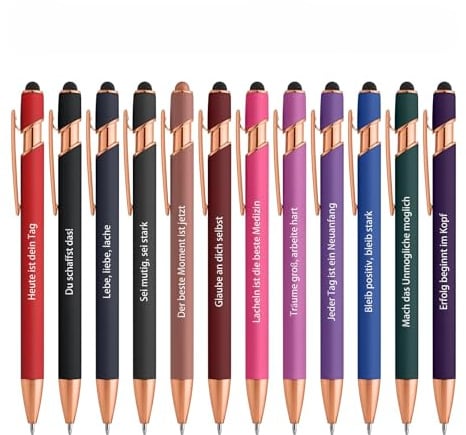 kander Kugelschreiber hochwertig, 12 Stück Kugelschreiber mit Touchpen | 2-in-1 Ergonomische Druckkugelschreiber 1.0mm Schwarze Tinte für Büro, Homeoffice und als Abschiedsgeschenk für Kollegen