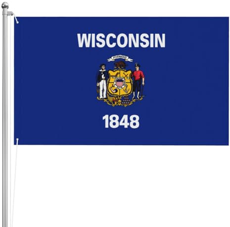Wisconsin Staatsflagge, doppelseitige Flagge, 90 x 152 cm, schwere, dreilagige doppelseitige Outdoor-Flagge, 90 x 152 cm, Polyester-Gartenbanner