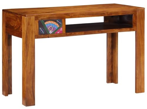 Yunovire Schreibtisch Braun 110x50x73 cm, Massivholz Akazie, Mid-Century Modern, mit Schubladen, Home Office, langlebig, für Schlafzimmer & Arbeitszimmer