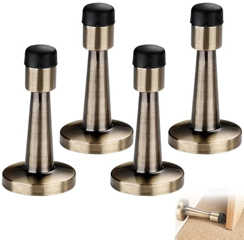 4 Pack Door Stoppers, Antique Brass Zinc Alloy Door Hardware | Wall-Mounted Stops With Rubber Tips for Homes, Hotels and Offices, Helping Limit Door Contact With Walls and Skirting Boards