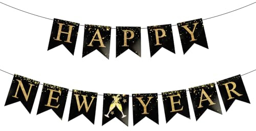 Neujahrsbanner, Banner Neujahr mit Goldenen Buchstaben Neujahrsparty Dekoration Foto-Requisiten Wanddekoration für Zuhause