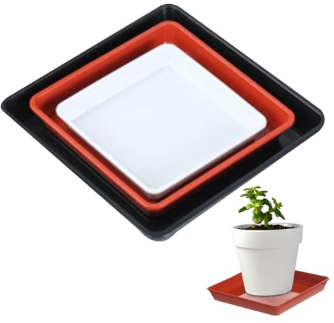 Syglawnd Quadratische Blumentopf-Untersetzer, quadratische Pflanzen-Untersetzer, 12, 7 cm, 25, 4 cm, 30, 5, Topf-, 3 Stück, Kunststoff-Tropfschalen, ohne Löcher, für Blumen im Innen- u