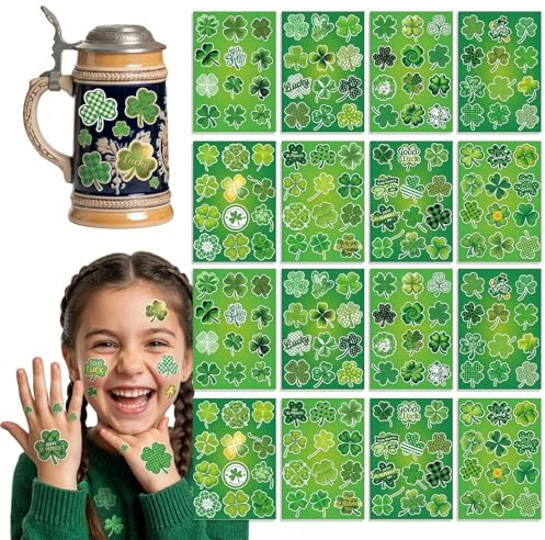 192 Stück Grüne Kleeblatt Aufkleber Set, 11x16cm Sticker für Die Perfekte St Patricks Day Deko, Tolle St Patricks Day Accessoires Passend für Das St Patricks Day Kostüm Damen, Irische Party, Festival