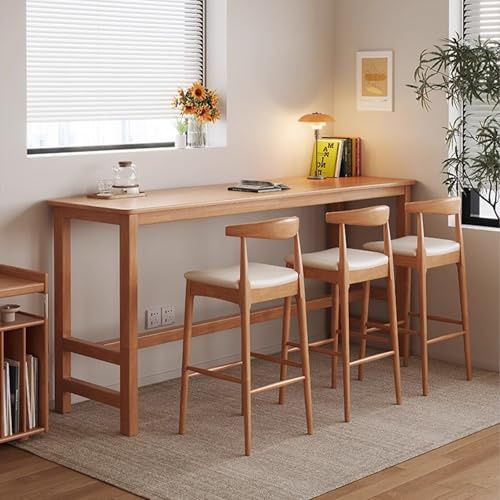 AOCDNEK Skandinavischer minimalistischer Massivholz-Bartisch,Langer Tisch for den Balkon zu Hause,robust,hoch und stabil,kompakte Stellfläche,ideal for Bars,Teestuben,Cafés(Natural Wood,160cm/63in)