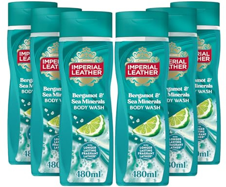 Imperial Leather Bergamot & Sea Minerals Body Wash Shower Gel, Rich Creamy Lather & Long-lasting Luxury Fragrance, Vegan & Cruelty Free (6 x 480ml)