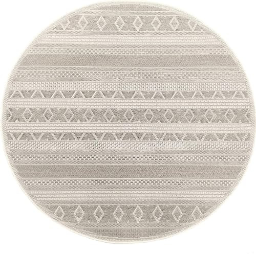 Mia´s Teppiche Denver robuster Outdoor Teppich, modern, Wetterfest & UV-beständig, für Balkon, Terrasse und Wintergarten, flach, auch für Küche oder Esszimmer, Beige, 120 cm Rund