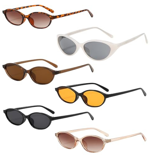 Lwezgi 6 Stück Sonnenbrillen Set mit Sonnenbrille Retro Cat Eye Sonnenbrille, UV-Schutz, für Männer und Frauen mit Ovalem und Schmalem Design, Alltags- und Vielseitig Kombinierbare Modelle