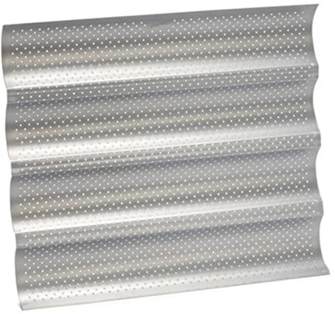 patisse 03665 - Moule à Baguettes, Ficelles, Pains ou Tuiles 4 compartiments en Acier Revêtu Perforé Silver-Top - gris argenté 38x33cm