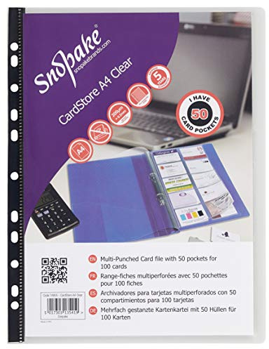 Snopake A4 RingBinder CardStore for 100 Business Cards – Clear [Pack of 5] Ref: 14855
