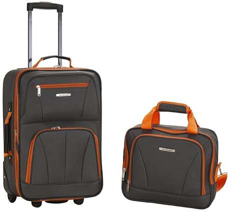 Rockland Fashion Softside 2 Piece Luggage Set, Expandable, (14 Tote/19 Upright), Charcoal