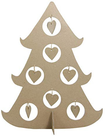 Decopatch Décopatch NO015O Weihnachtsbaum mit Herzhänger aus Pappmaché, 13 x 37 x 45,5 cm, zum Verzieren, perfekt für Weihnachtsdeko, Kartonbraun, Tannenbaum Blase