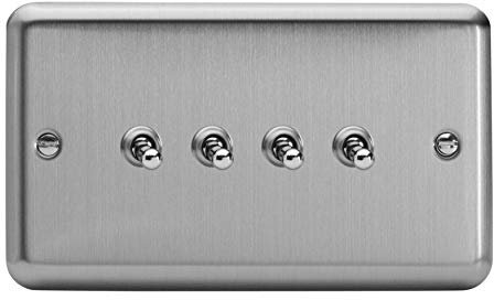 Varilight 4-Gang 10A 1- or 2-Way Toggle Light Switch (Twin Plate) Matt Chrome XST9
