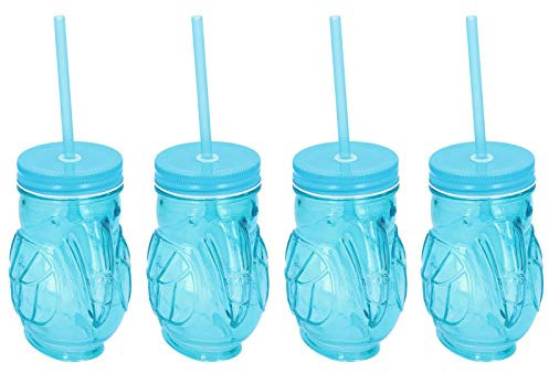 HAC24 4er Set Trinkgläser in Tukan Optik Cocktail Gläser mit Deckel und Trinkhalm Bar Cocktailgläser Longdrinkgläser Partygläser