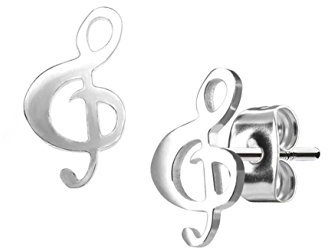 beyoutifulthings Damen 1 Paar funkelnde Ohringe GROSSER NOTENSCHLÜSSEL 6,5x12 mm Ohr-ringe Ohr-stecker Chirurgenstahl Silber