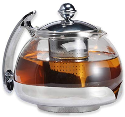 Gravidus Teekanne aus hitzebeständigem Glas 1,2L mit Edelstahlfilter, Ausguss & verchromtem Griff - für perfekten Teegenuss im Winter & Sommer ideal