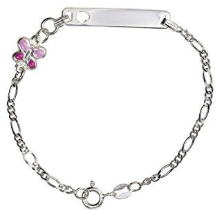 AKA Gioielli® - Bracelet d'Identification Nom Enfants Argent 925 avec Papillon Rose, Cadeau Bébé Fille